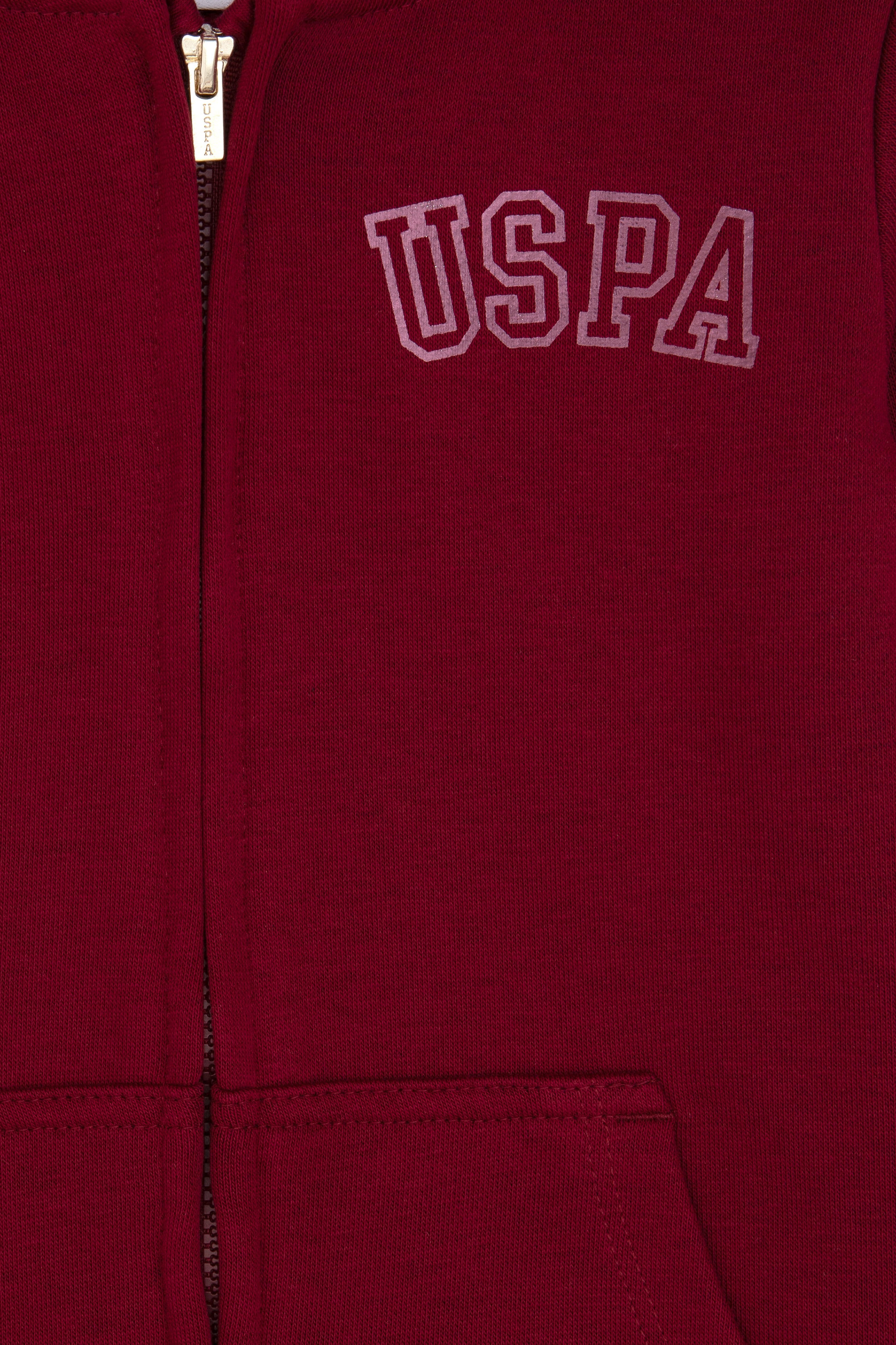 Kız Çocuk Bordo Kapüşonlu Fermuarlı Basic Sweatshirt - Image 5