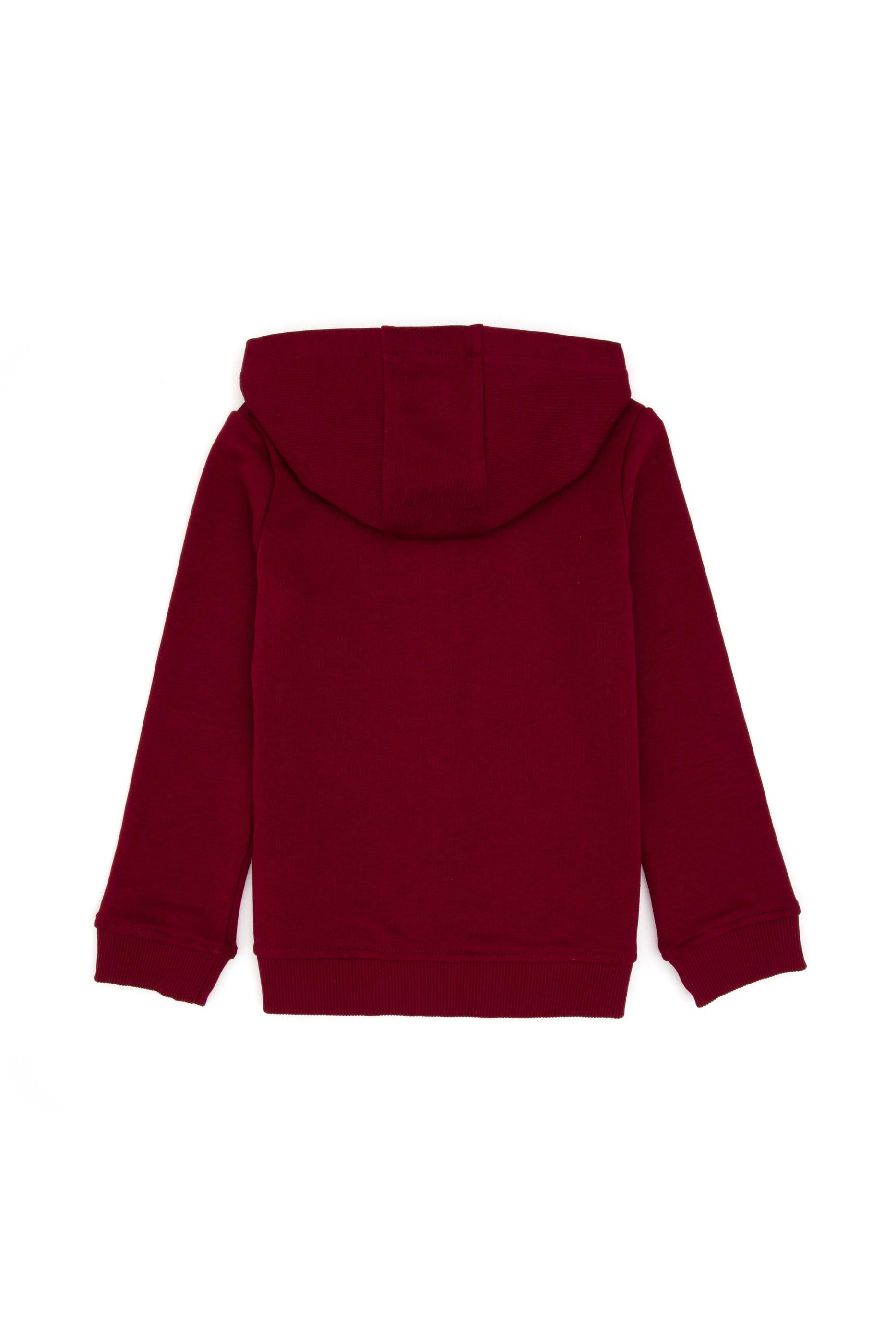 Kız Çocuk Bordo Kapüşonlu Fermuarlı Basic Sweatshirt