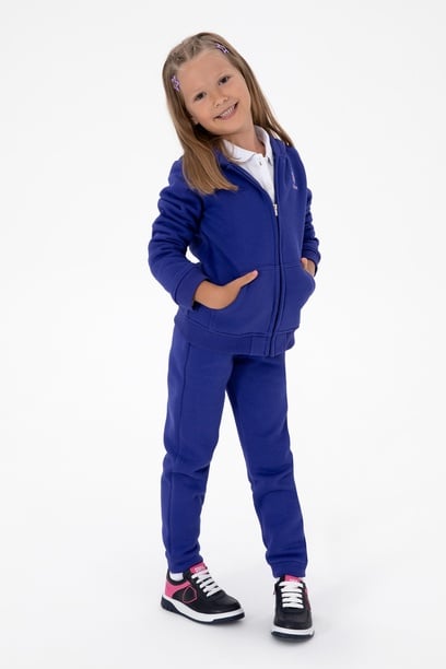 Kız Çocuk Mor Kapüşonlu Fermuarlı Şardonlu Basic Sweatshirt
