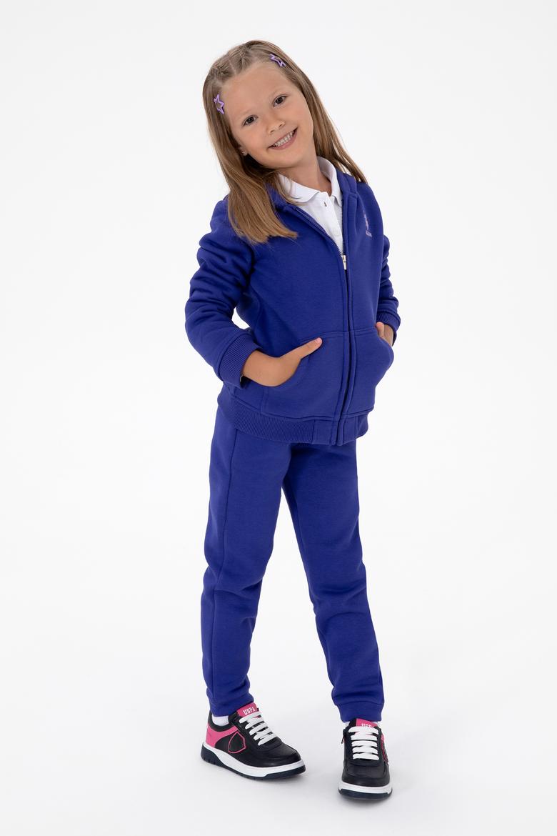 Kız Çocuk Mor Kapüşonlu Fermuarlı Şardonlu Basic Sweatshirt - 50316809009