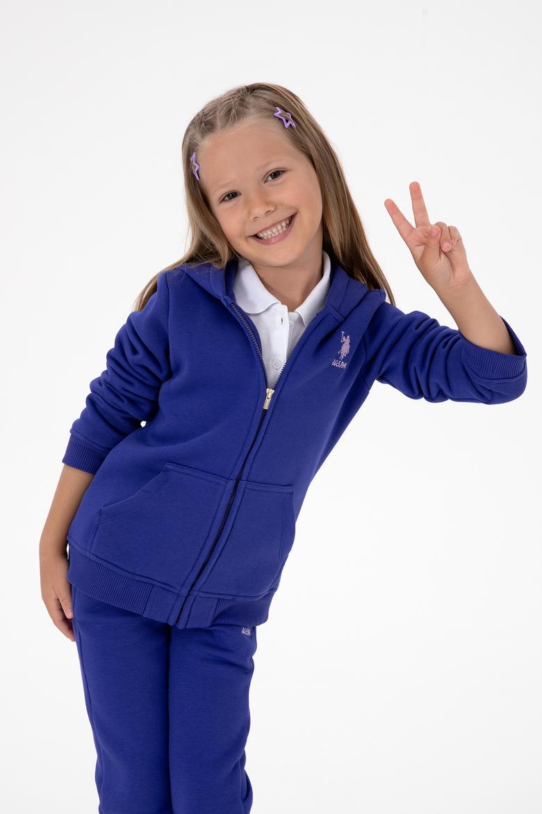 Kız Çocuk Mor Kapüşonlu Fermuarlı Şardonlu Basic Sweatshirt