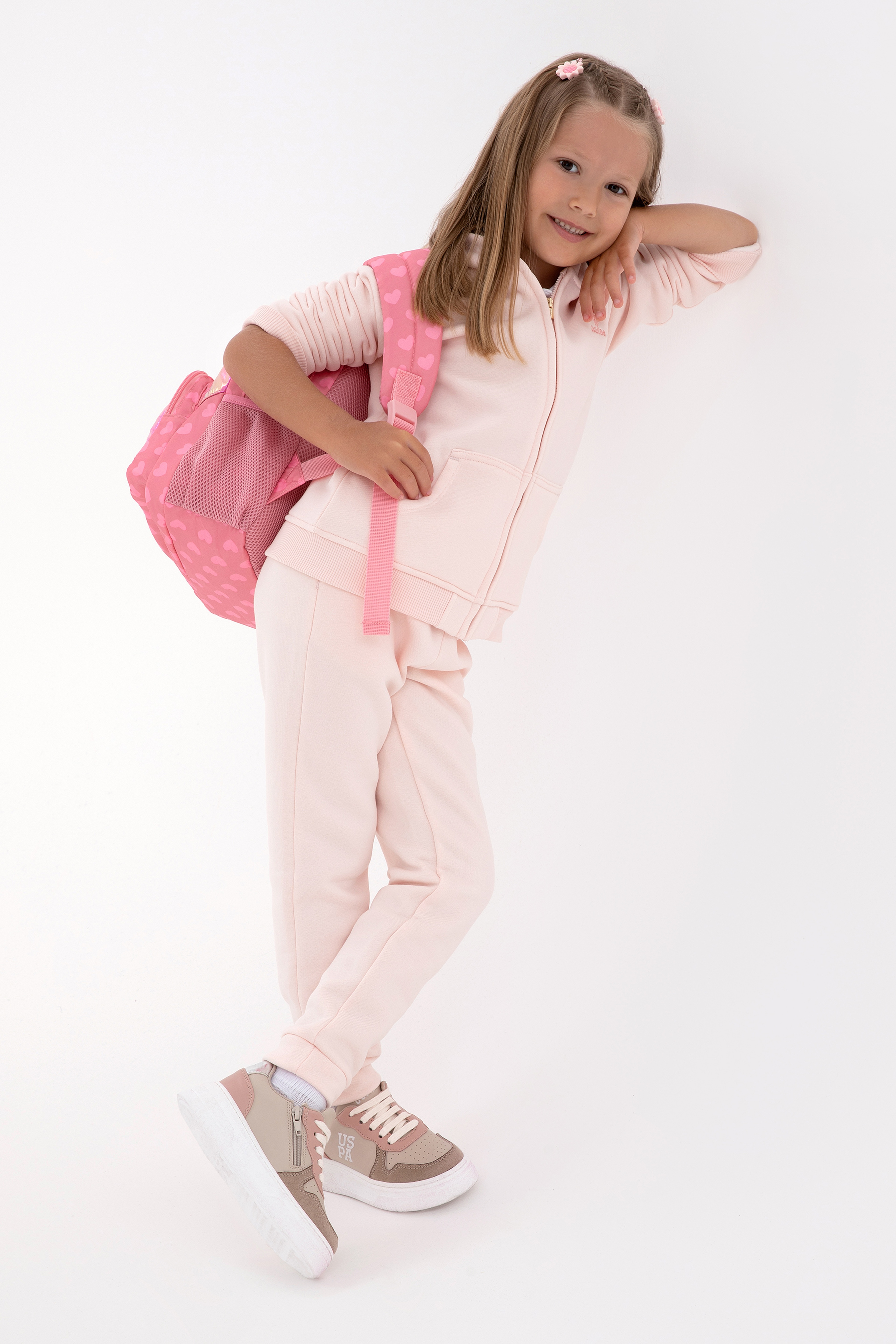 Kız Çocuk Açık Pembe Kapüşonlu Fermuarlı Şardonlu Basic Sweatshirt - Image 2