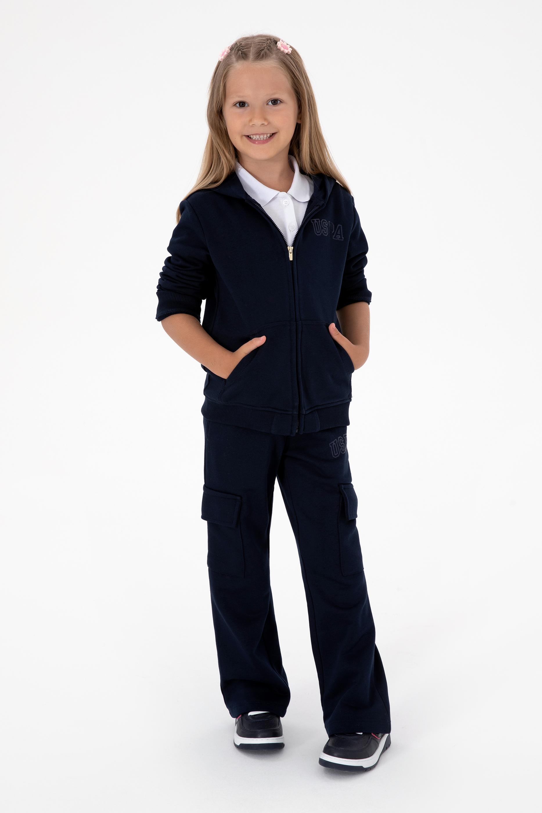 Kız Çocuk Lacivert Cep Detaylı Parlak Baskılı Eşofman Altı