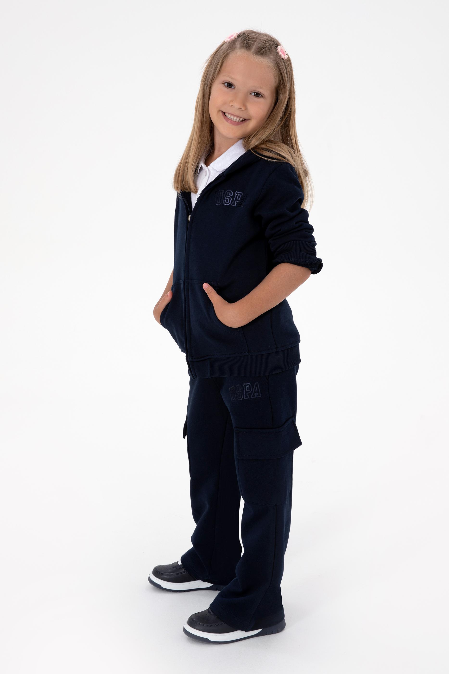 Kız Çocuk Lacivert Cep Detaylı Parlak Baskılı Eşofman Altı