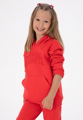 Kız Çocuk Kırmızı Kapüşonlu Şardonlu Basic Sweatshirt - 50314311050