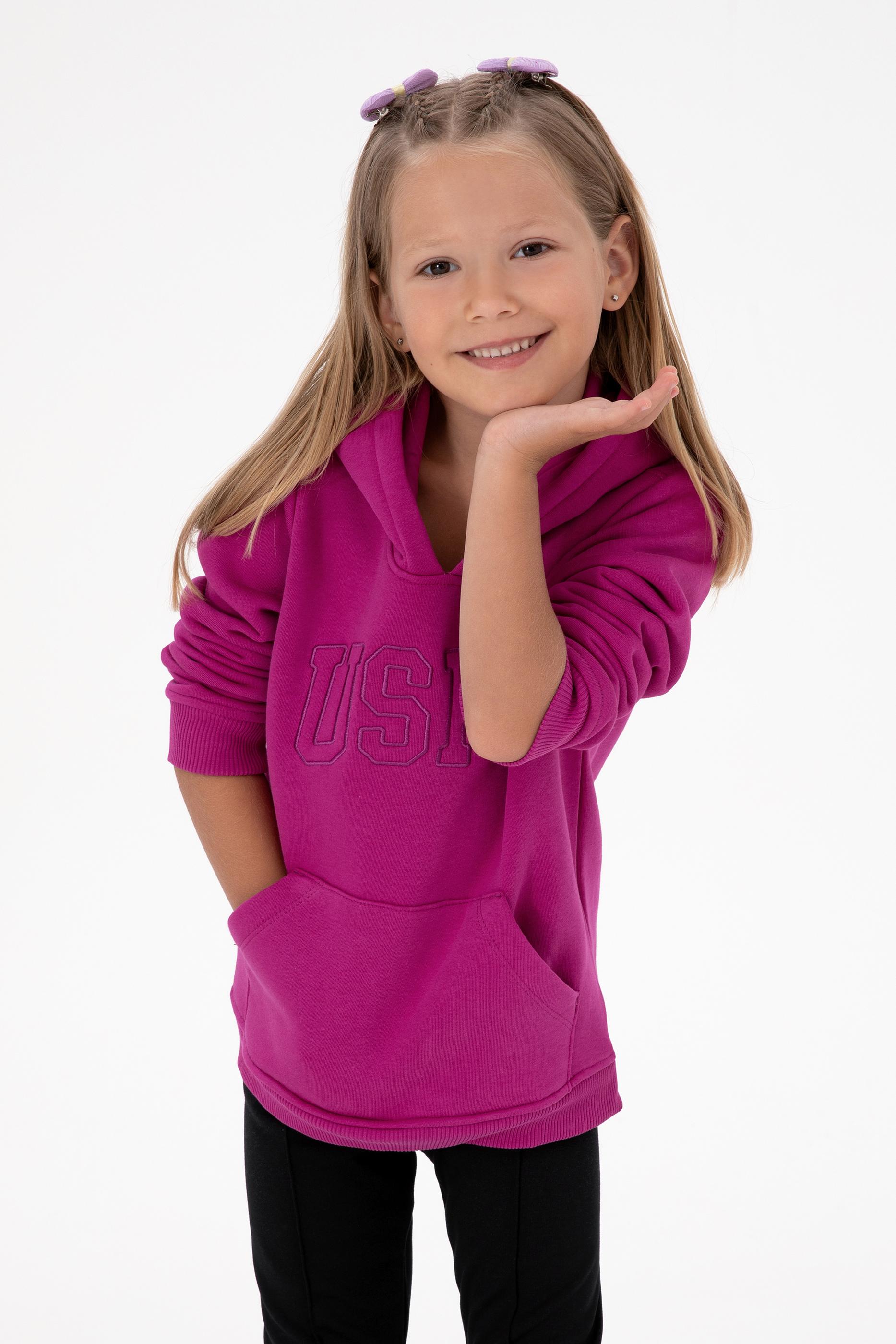 Kız Çocuk Fuşya Kapüşonlu Şardonlu Basic Sweatshirt