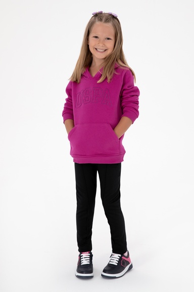 Kız Çocuk Fuşya Kapüşonlu Şardonlu Basic Sweatshirt