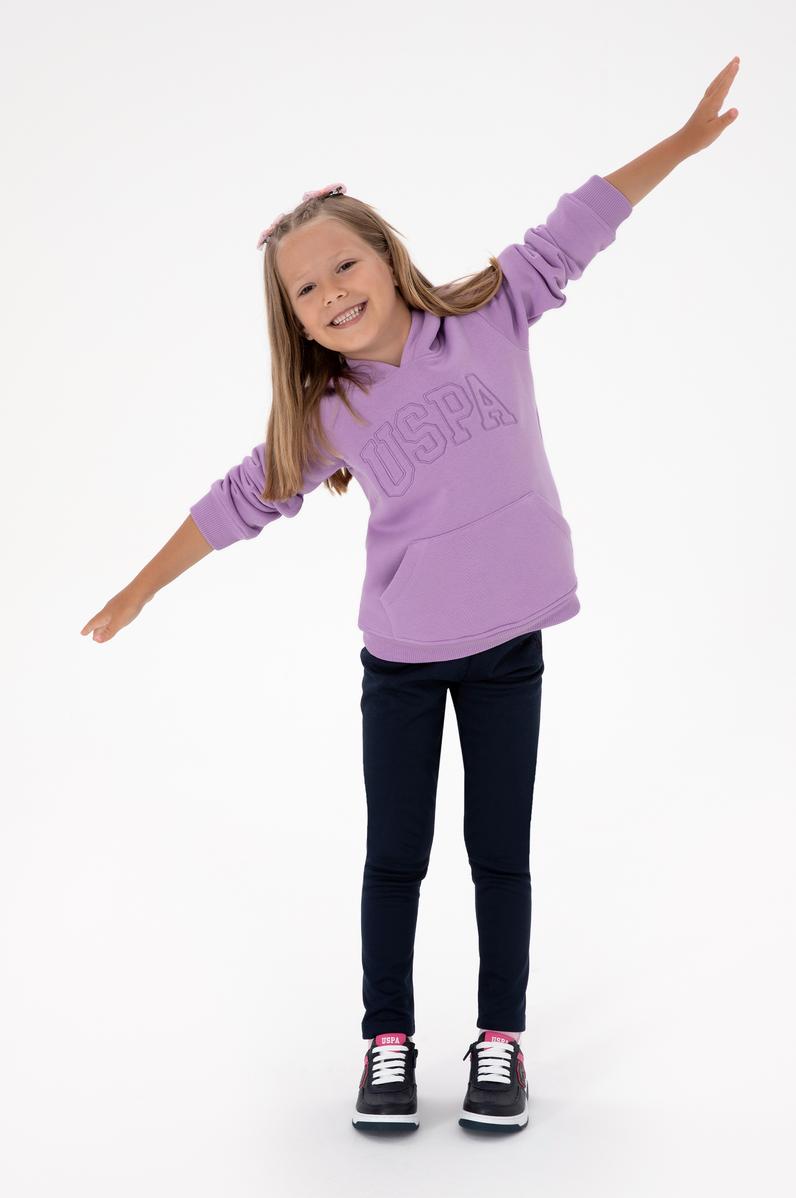 Kız Çocuk Lila Basic Kapüşonlu Şardonlu Basic Sweatshirt