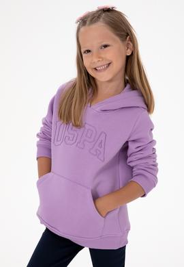 Kız Çocuk Lila Basic Kapüşonlu Şardonlu Basic Sweatshirt - 50314311095
