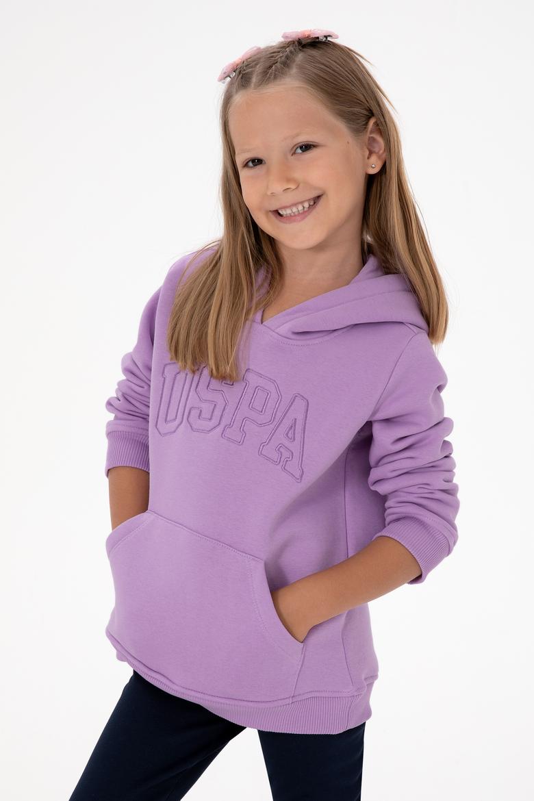 Kız Çocuk Lila Basic Kapüşonlu Şardonlu Basic Sweatshirt