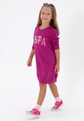 Kız Çocuk Fuşya Payet Detaylı Bisiklet Yaka Sweat Örme Elbise - 50314313007