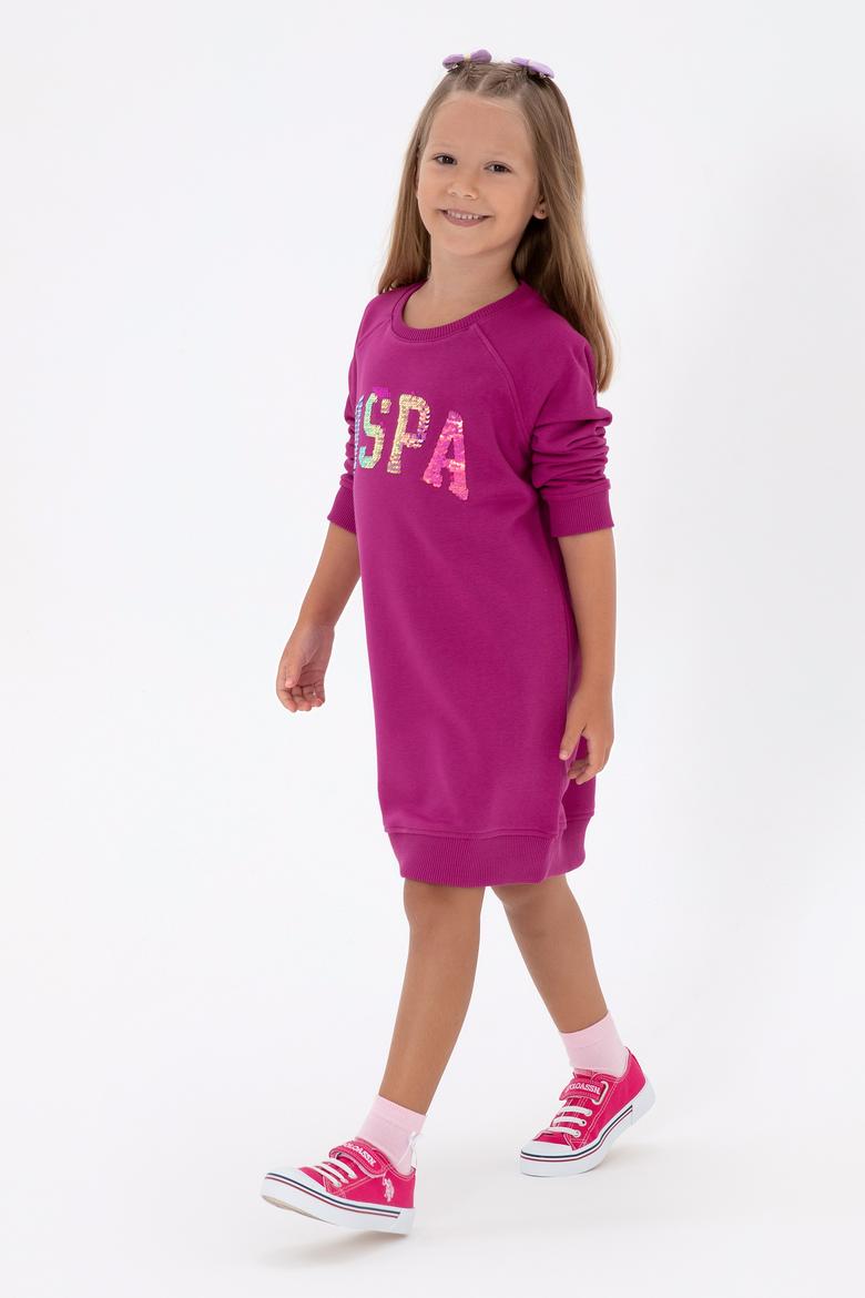 Kız Çocuk Fuşya Payet Detaylı Bisiklet Yaka Sweat Örme Elbise - 50314313007