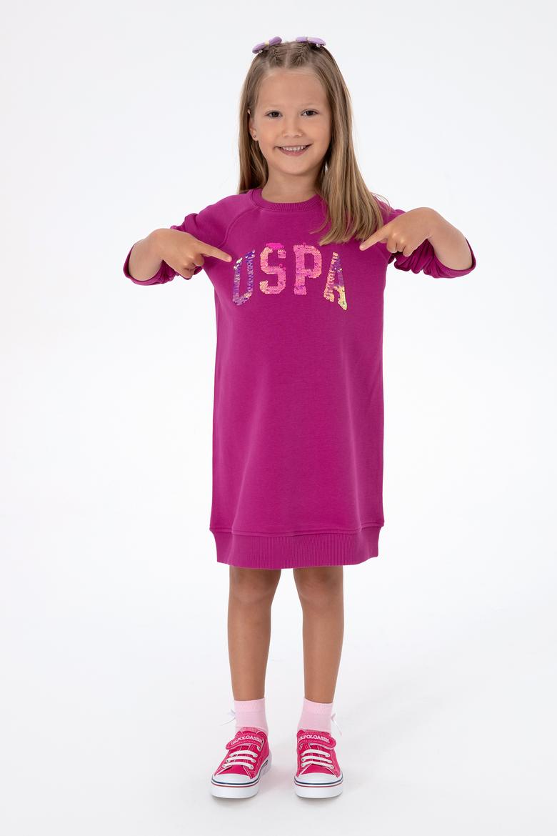 Kız Çocuk Fuşya Payet Detaylı Bisiklet Yaka Sweat Örme Elbise