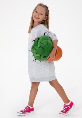 Kız Çocuk Açık Gri Melanj Payet Detaylı Bisiklet Yaka Sweat Örme Elbise - 50314313058