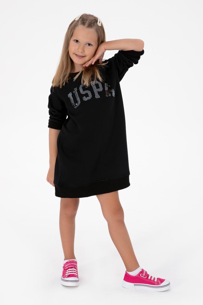 Kız Çocuk Siyah Payet Detaylı Bisiklet Yaka Sweat Örme Elbise - 50314313049