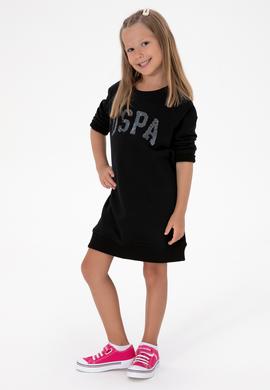 Kız Çocuk Siyah Payet Detaylı Bisiklet Yaka Sweat Örme Elbise - 50314313049