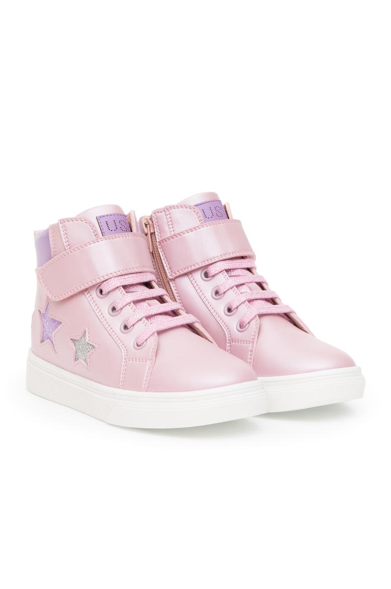 Kız Çocuk Toz Pembe Yıldız Desenli Bilek Boy Ayakkabı