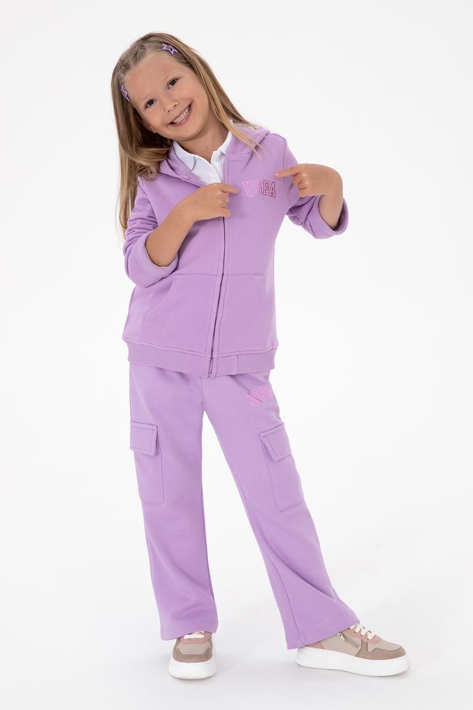Kız Çocuk Lila Cep Detaylı Parlak Baskılı Eşofman Altı