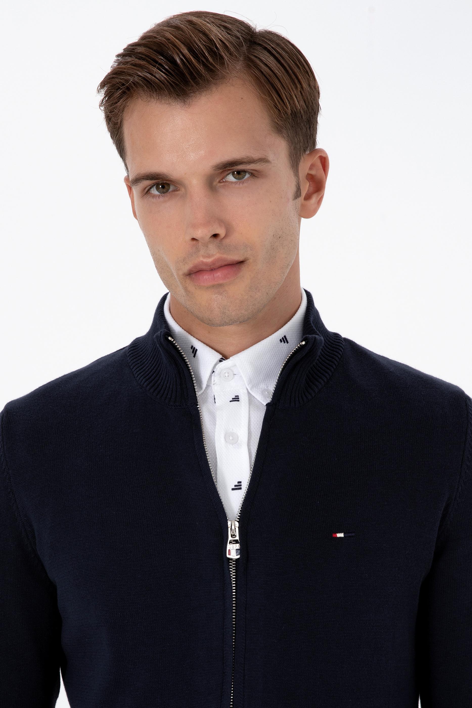 Erkek Slim Fit Lacivert Basic Triko Hırka