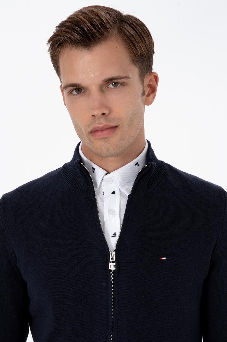 Erkek Slim Fit Lacivert Basic Triko Hırka