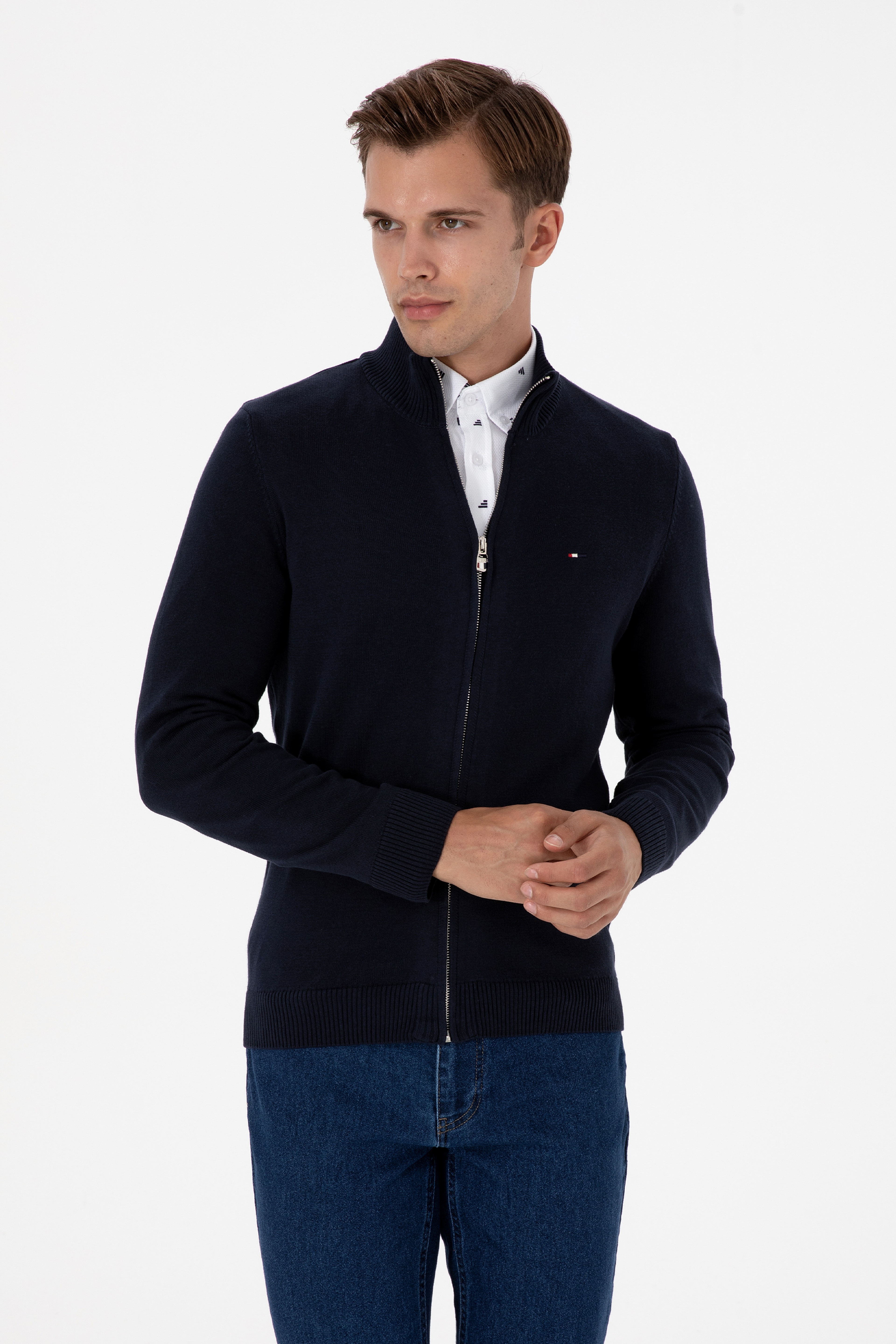 Erkek Slim Fit Lacivert Basic Triko Hırka - Image 3