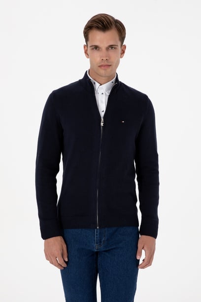 Erkek Slim Fit Lacivert Basic Triko Hırka