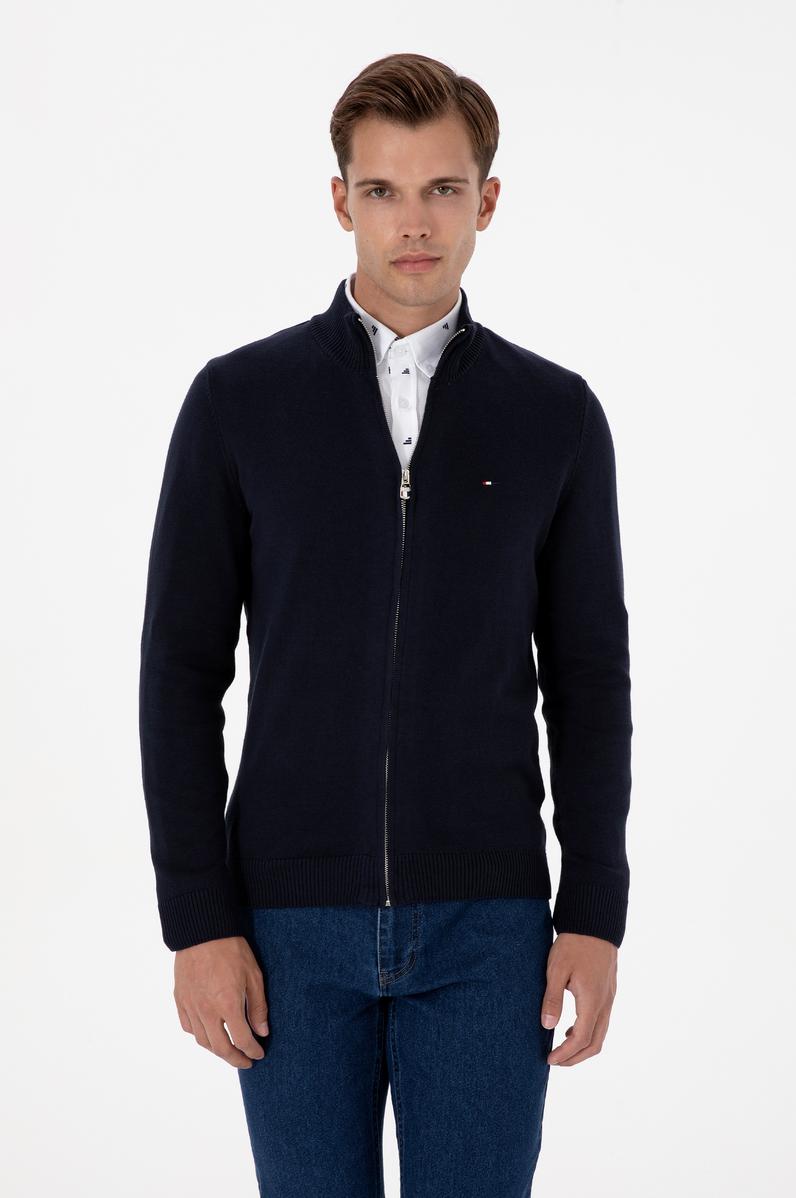 Erkek Slim Fit Lacivert Basic Triko Hırka