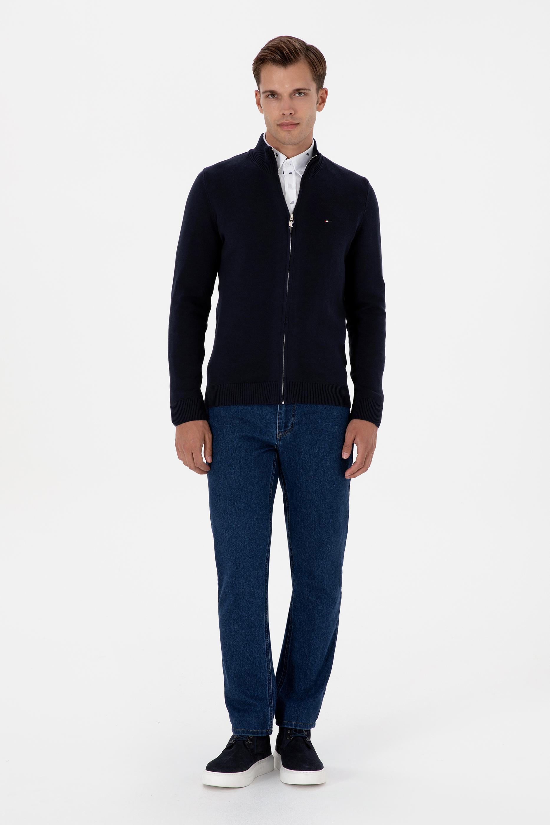 Erkek Slim Fit Lacivert Basic Triko Hırka