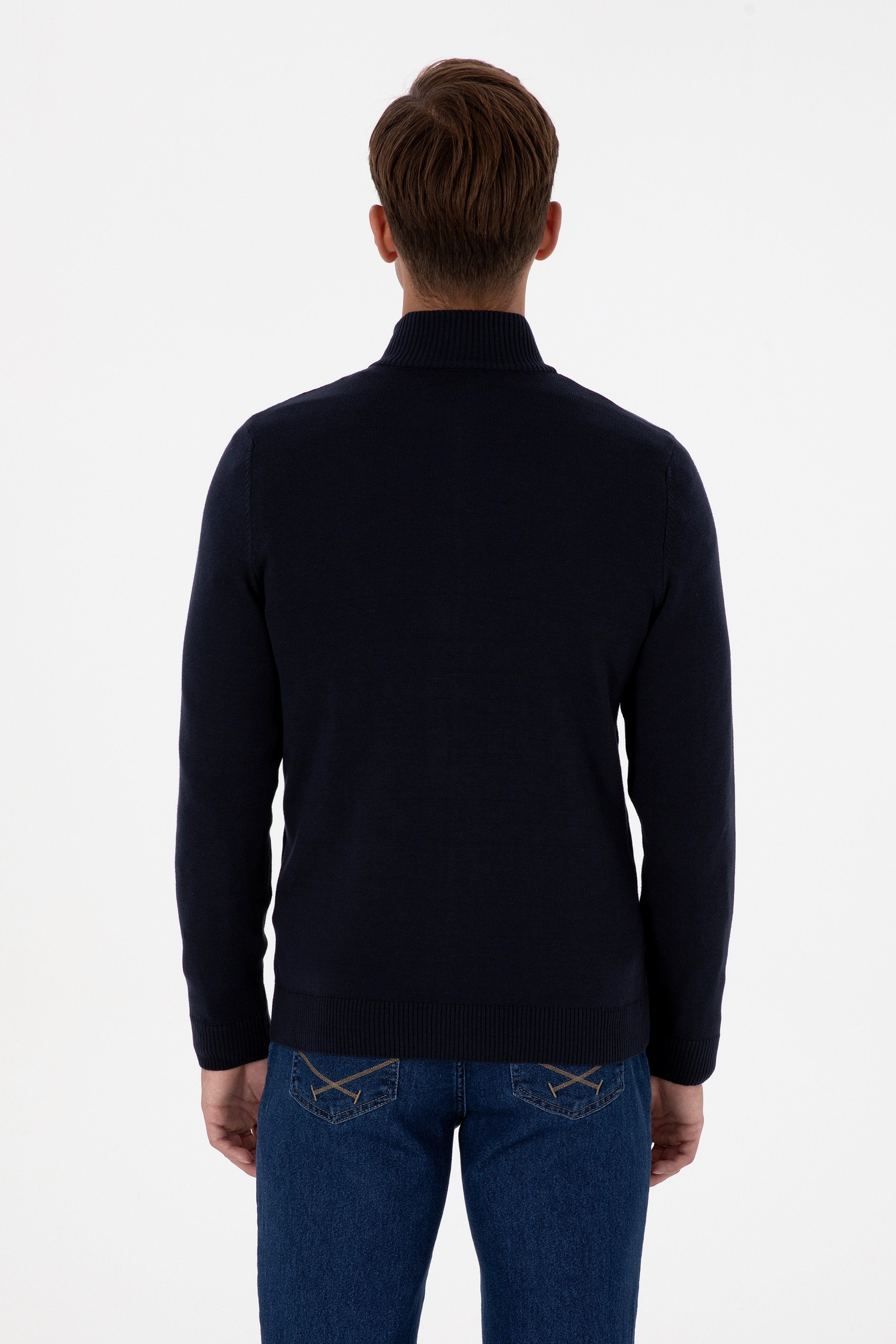Erkek Slim Fit Lacivert Basic Triko Hırka - Image 5