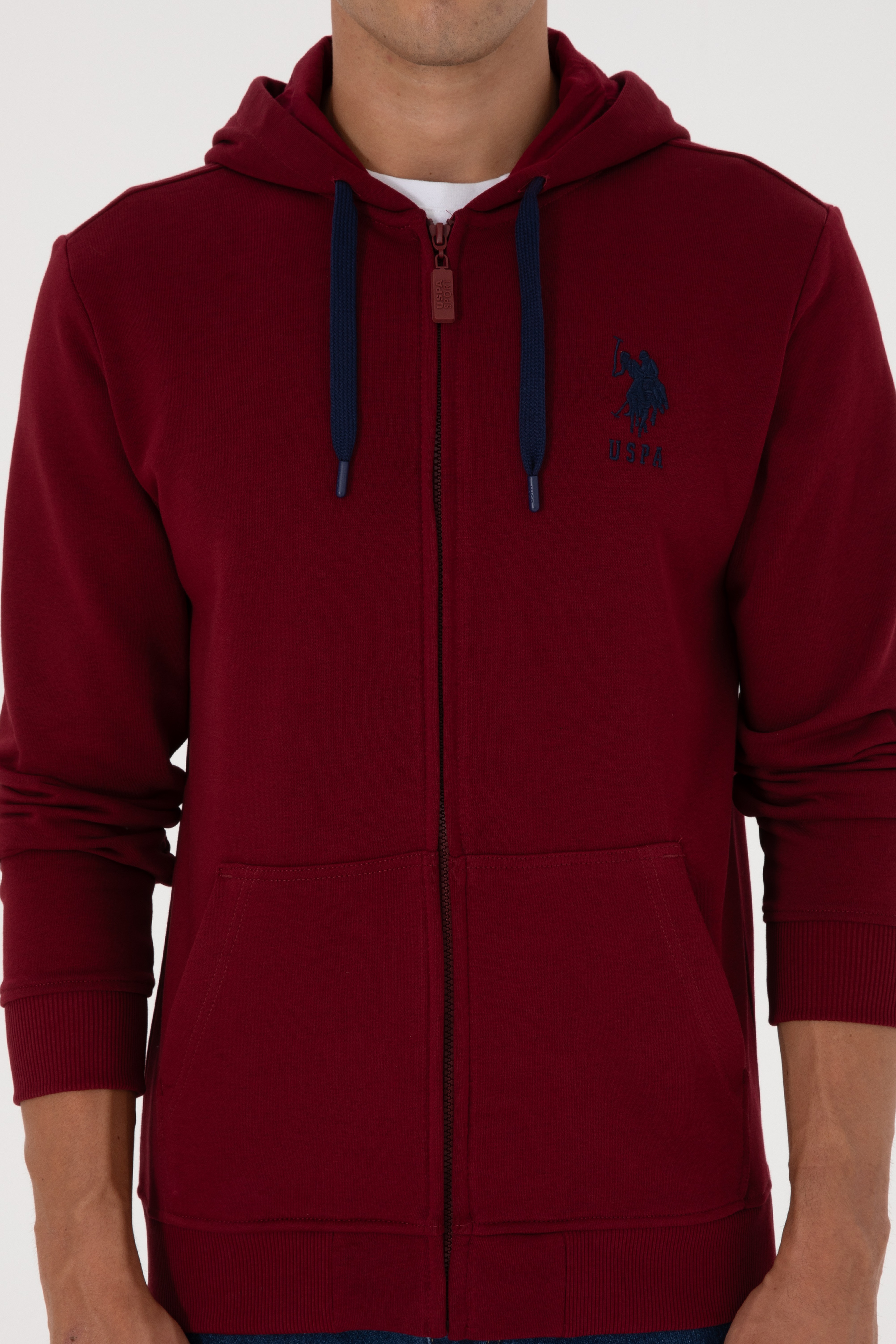 Erkek Regular Fit Regular Fit Fermuarlı Kapüşonlu Bordo Örme Hırka - Image 6