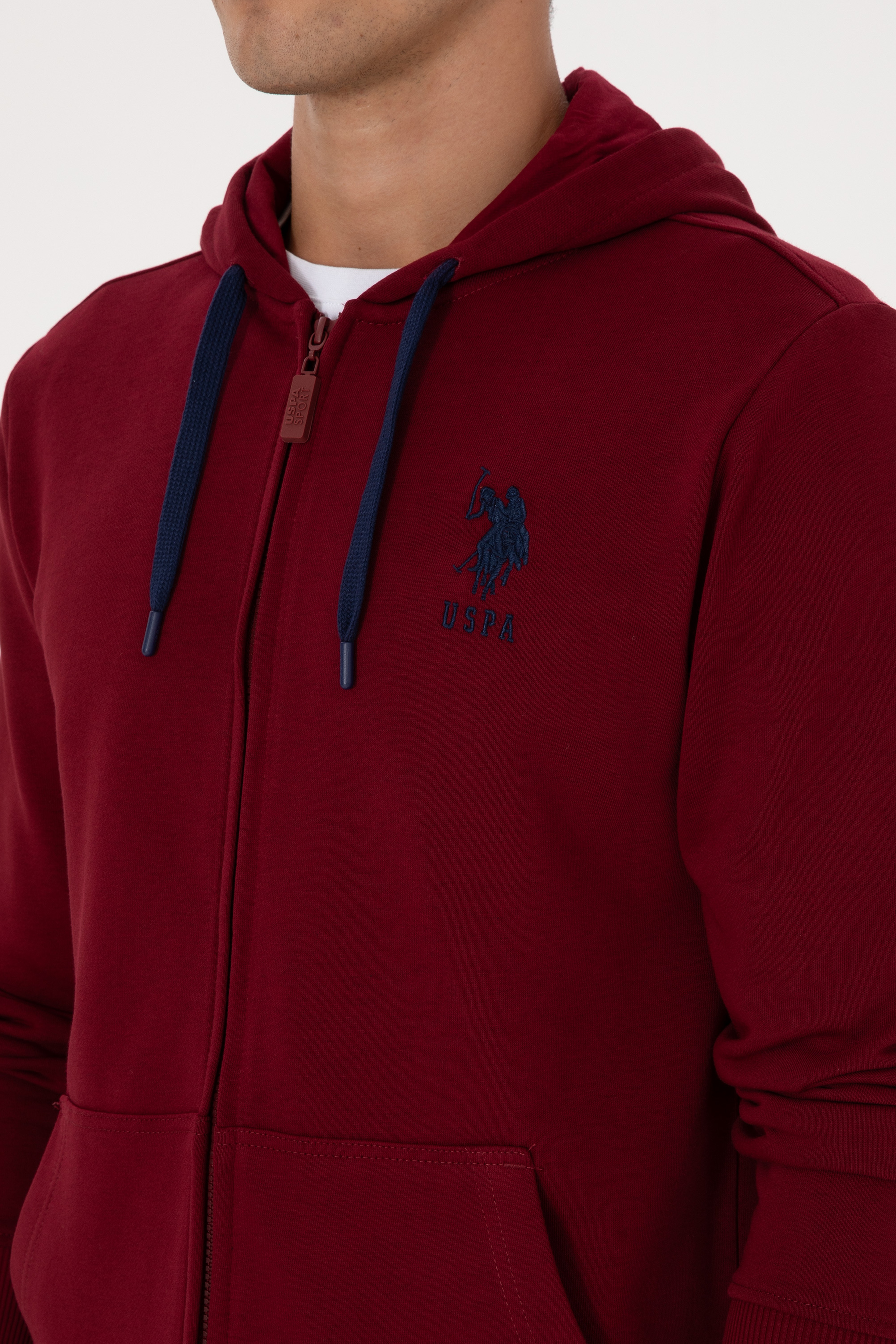 Erkek Regular Fit Regular Fit Fermuarlı Kapüşonlu Bordo Örme Hırka - Image 7