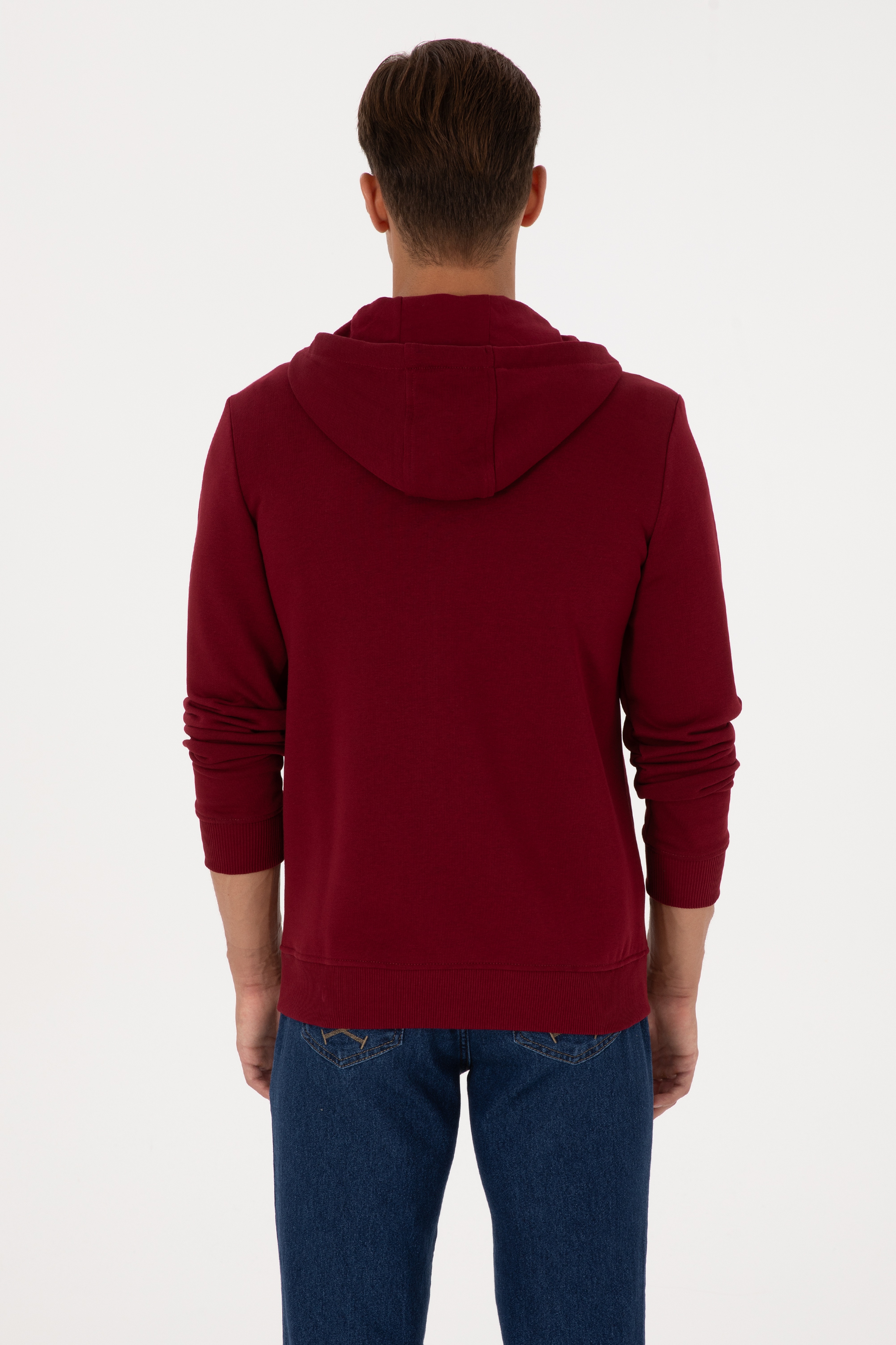Erkek Regular Fit Regular Fit Fermuarlı Kapüşonlu Bordo Örme Hırka - Image 5