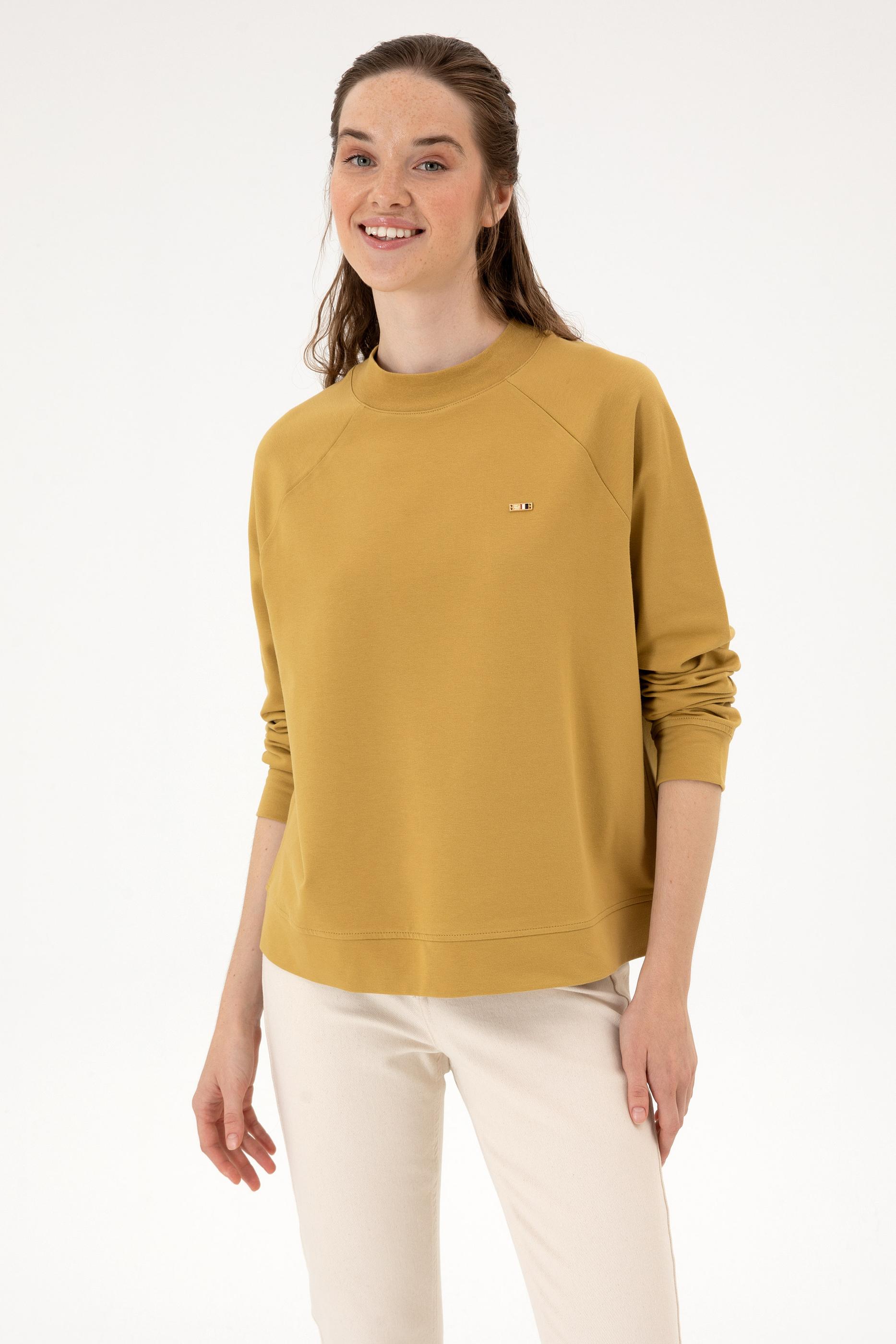 Kadın Camel Regular Bisiklet Yaka Basic Sweatshırt