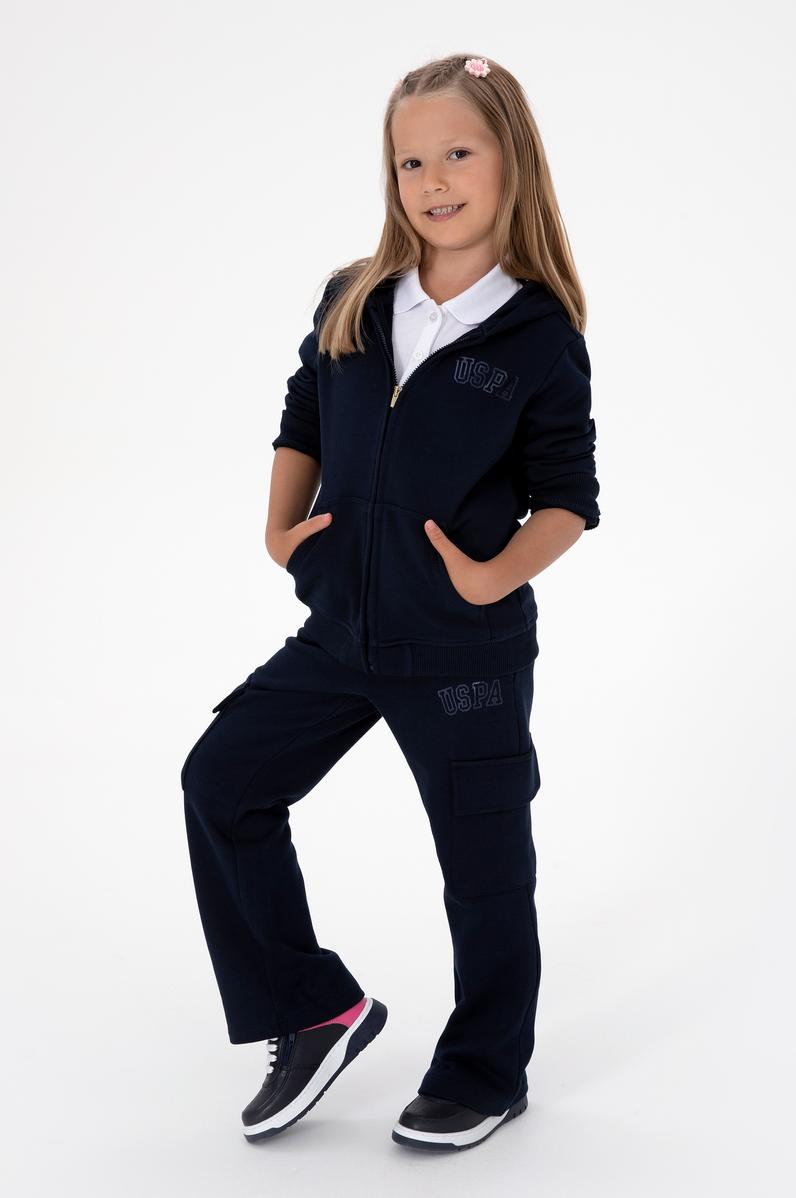 Kız Çocuk Lacivert Kapüşonlu Fermuarlı Basic Sweatshirt