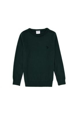 Erkek Çocuk Yeşil Bisiklet Yaka Basic Kazak - 50315586124