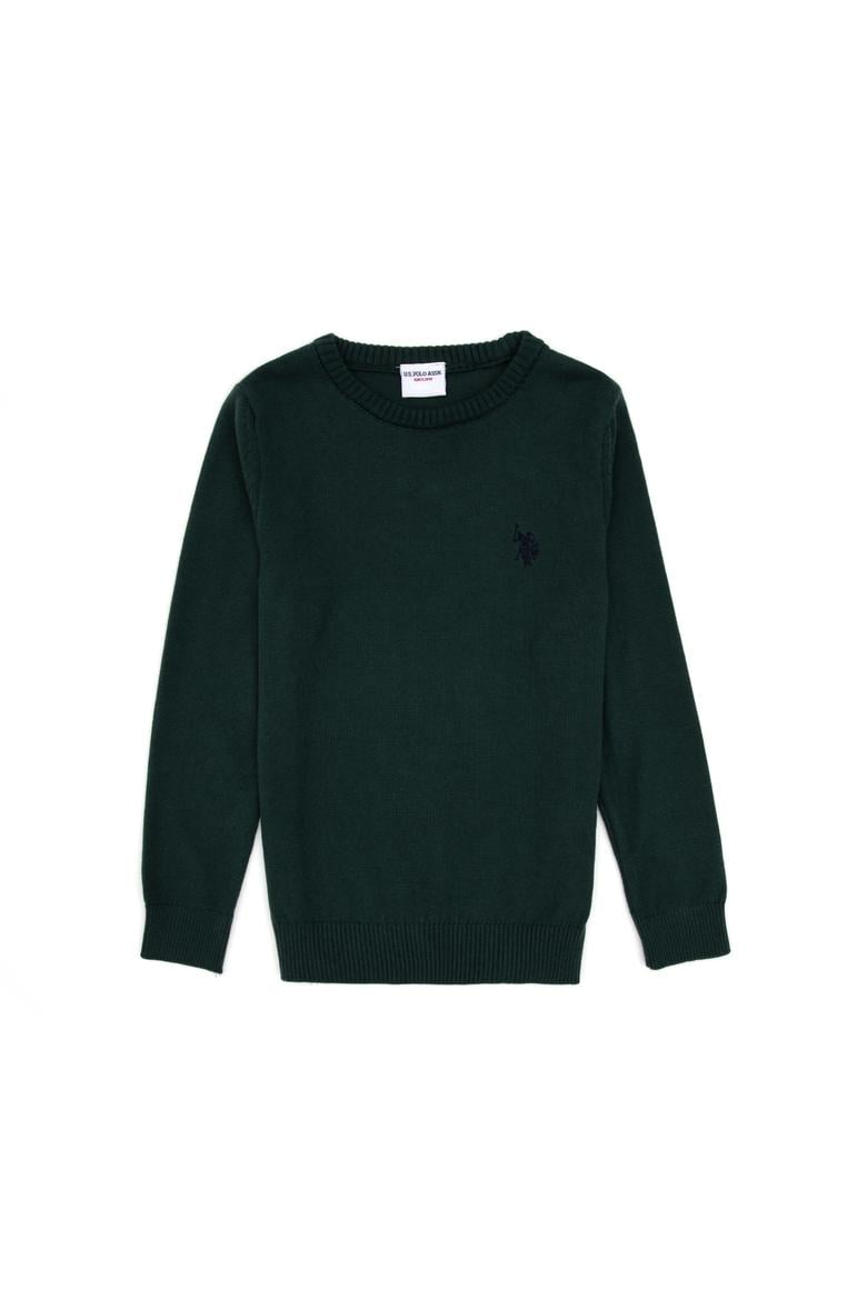 Erkek Çocuk Yeşil Bisiklet Yaka Basic Kazak