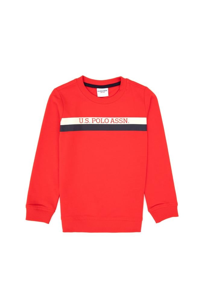 Erkek Çocuk Kırmızı Basic Bisiklet Yaka Sweatshirt