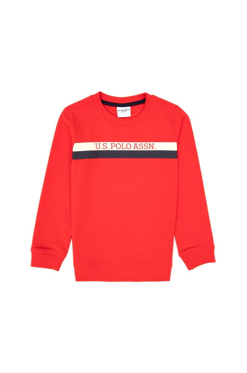 Erkek Çocuk Kırmızı Basic Bisiklet Yaka Sweatshirt