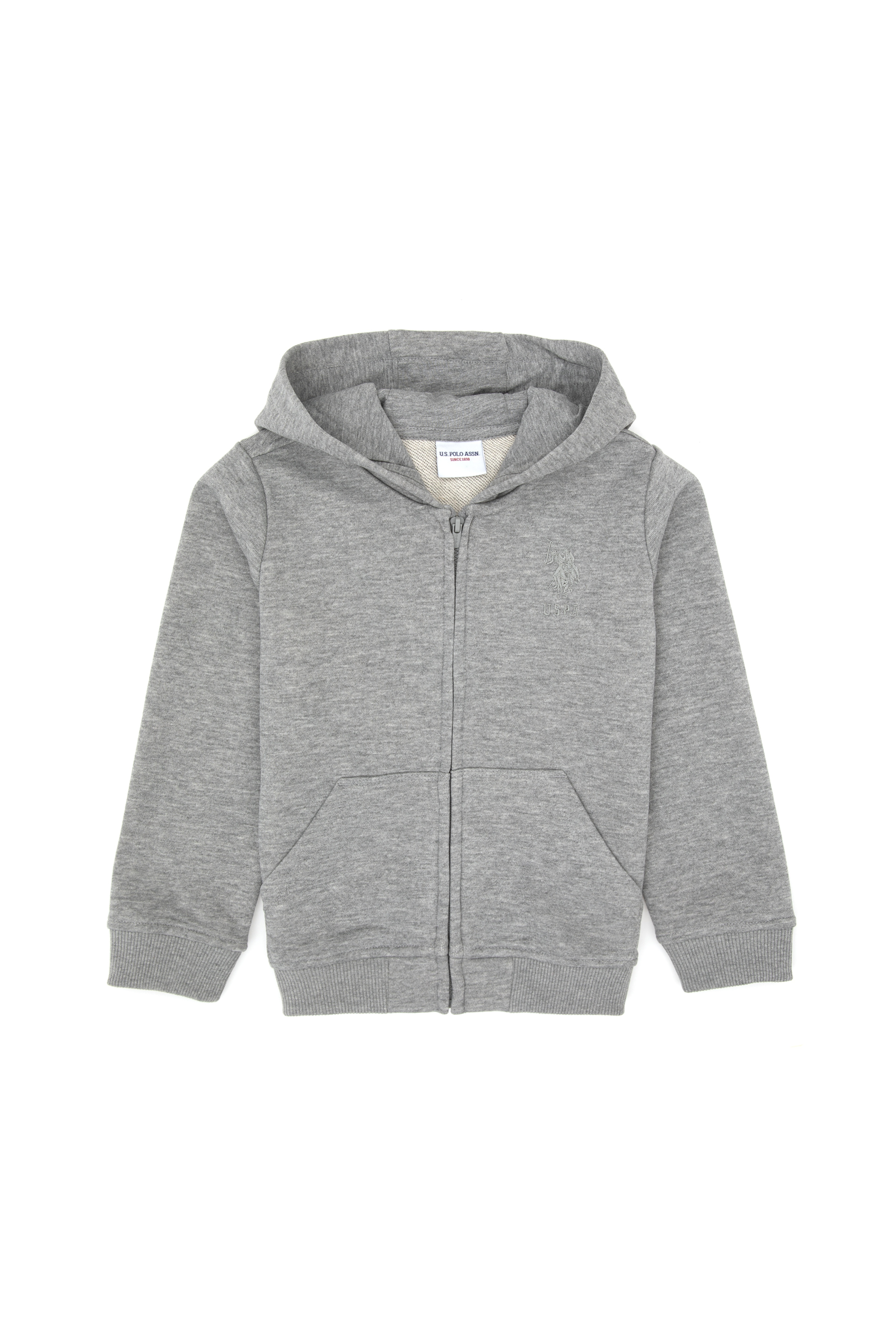 Erkek Çocuk Gri Melanj Basic Kapüşonlu Sweatshirt - Image 1