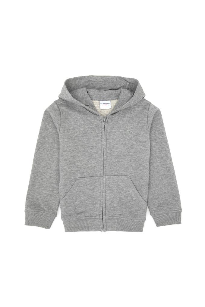 Erkek Çocuk Gri Melanj Basic Kapüşonlu Sweatshirt