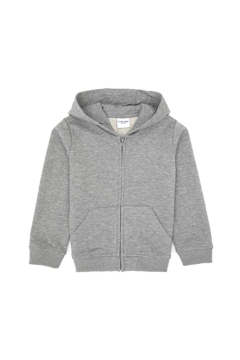 Erkek Çocuk Gri Melanj Basic Kapüşonlu Sweatshirt