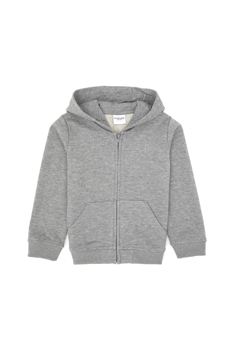 Erkek Çocuk Gri Melanj Basic Kapüşonlu Sweatshirt