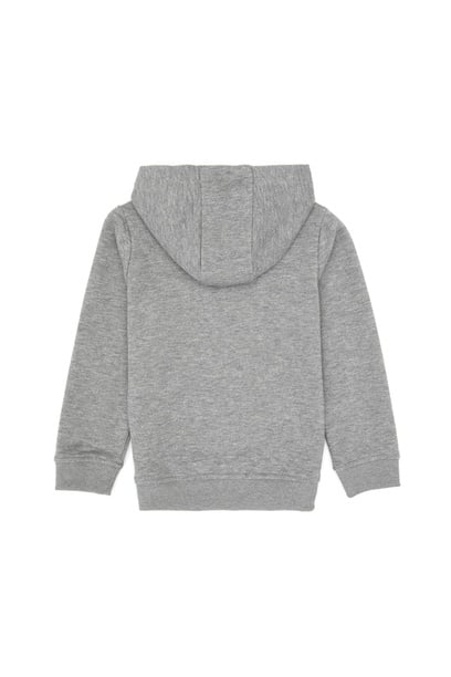 Erkek Çocuk Gri Melanj Basic Kapüşonlu Sweatshirt