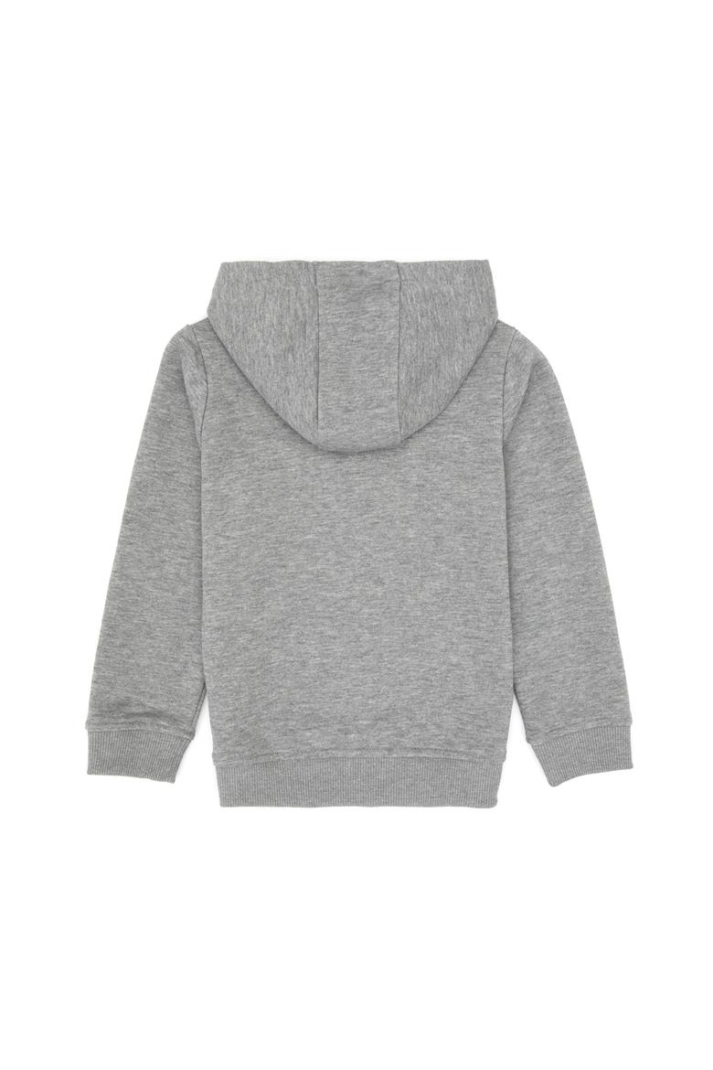 Erkek Çocuk Gri Melanj Basic Kapüşonlu Sweatshirt - 50308439028