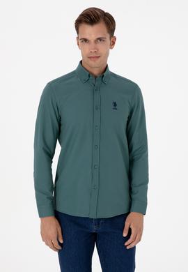 Erkek Koyu Yeşil Uzun Kollu Basic Gömlek - 50307701087