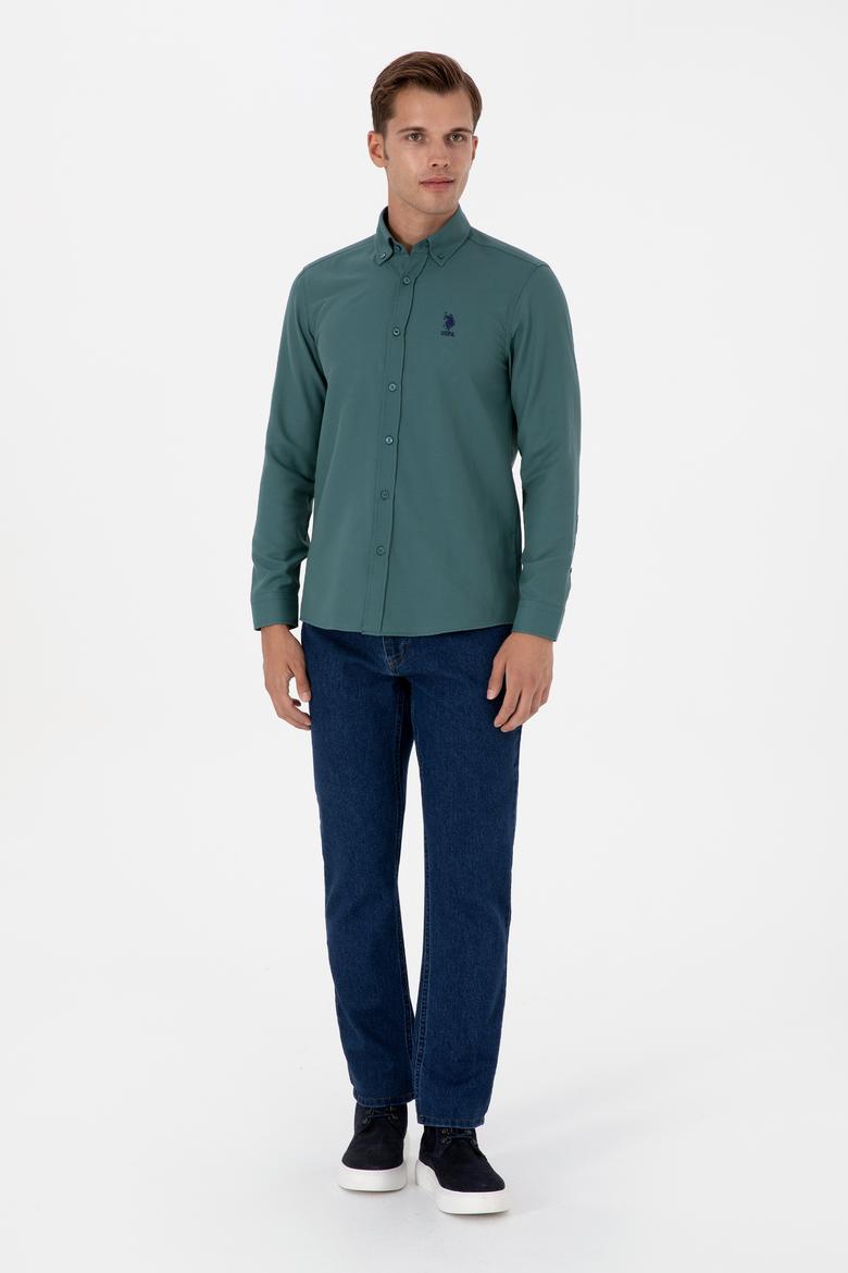Erkek Koyu Yeşil Uzun Kollu Basic Gömlek - 50307701087