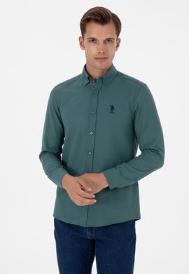 Erkek Koyu Yeşil Uzun Kollu Basic Gömlek - 50307701087