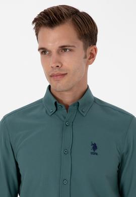 Erkek Koyu Yeşil Uzun Kollu Basic Gömlek - 50307701087