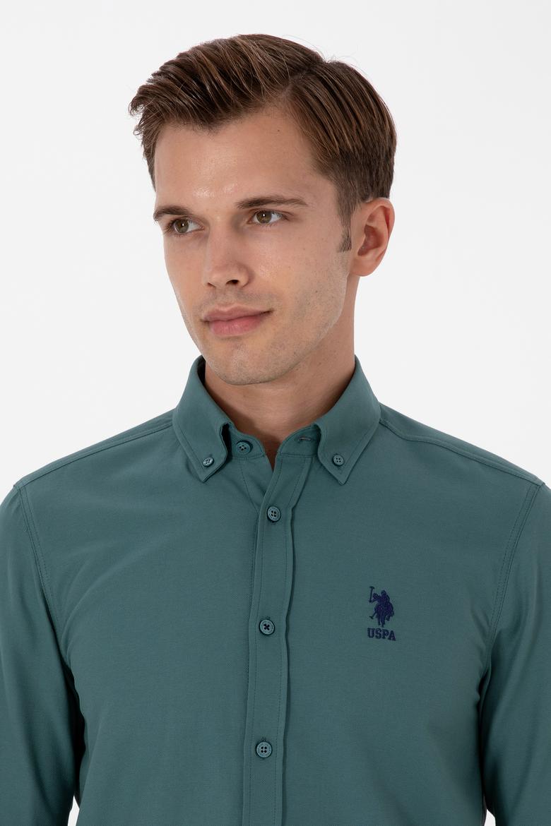 Erkek Koyu Yeşil Uzun Kollu Basic Gömlek - 50307701087