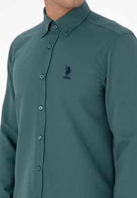 Erkek Koyu Yeşil Uzun Kollu Basic Gömlek - 50307701087